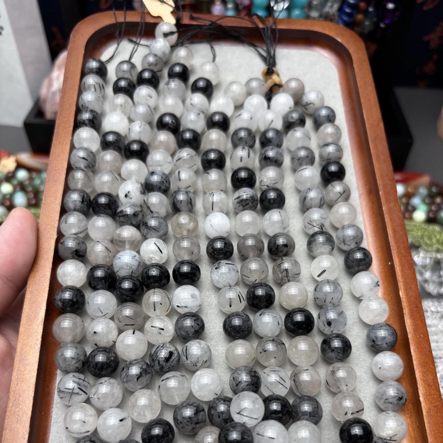 Natürliche schwarze Rutilquarz Perlen für DIY Schmuckherstellung – Edelstein Rundperlen mit Einschlüssen, Glatte 10mm Perlenstrang 38cm