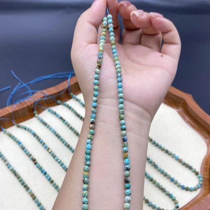 Natürliche Türkis Facettperlen für DIY Schmuckherstellung – Micro Runde Edelsteinperlen blau grün Mix, 4.2mm Perlenstrang 38cm