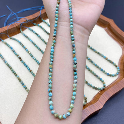 Natürliche Türkis Facettperlen für DIY Schmuckherstellung – Micro Runde Edelsteinperlen blau grün Mix, 4.2mm Perlenstrang 38cm