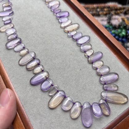 Natürliche Ametrin Tropfenperlen für DIY Schmuck – Polierte Nugget Beads mit Seitenbohrung, Lila Gelb Quarz Edelsteinstrang ca. 40cm