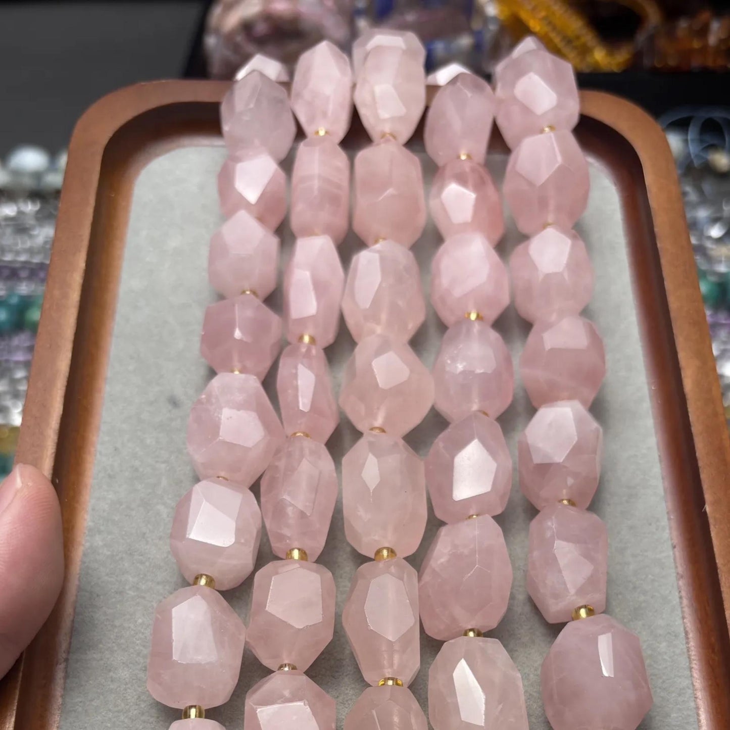 Natürliche Rosenquarz Nugget Perlen für DIY Schmuck – Facettierte Chunky Beads, Polierte Rosa Edelstein Strang ca. 38cm Large Nuggets