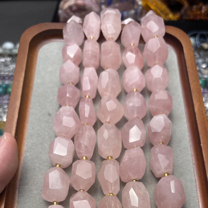 Natürliche Rosenquarz Nugget Perlen für DIY Schmuck – Facettierte Chunky Beads, Polierte Rosa Edelstein Strang ca. 38cm Large Nuggets