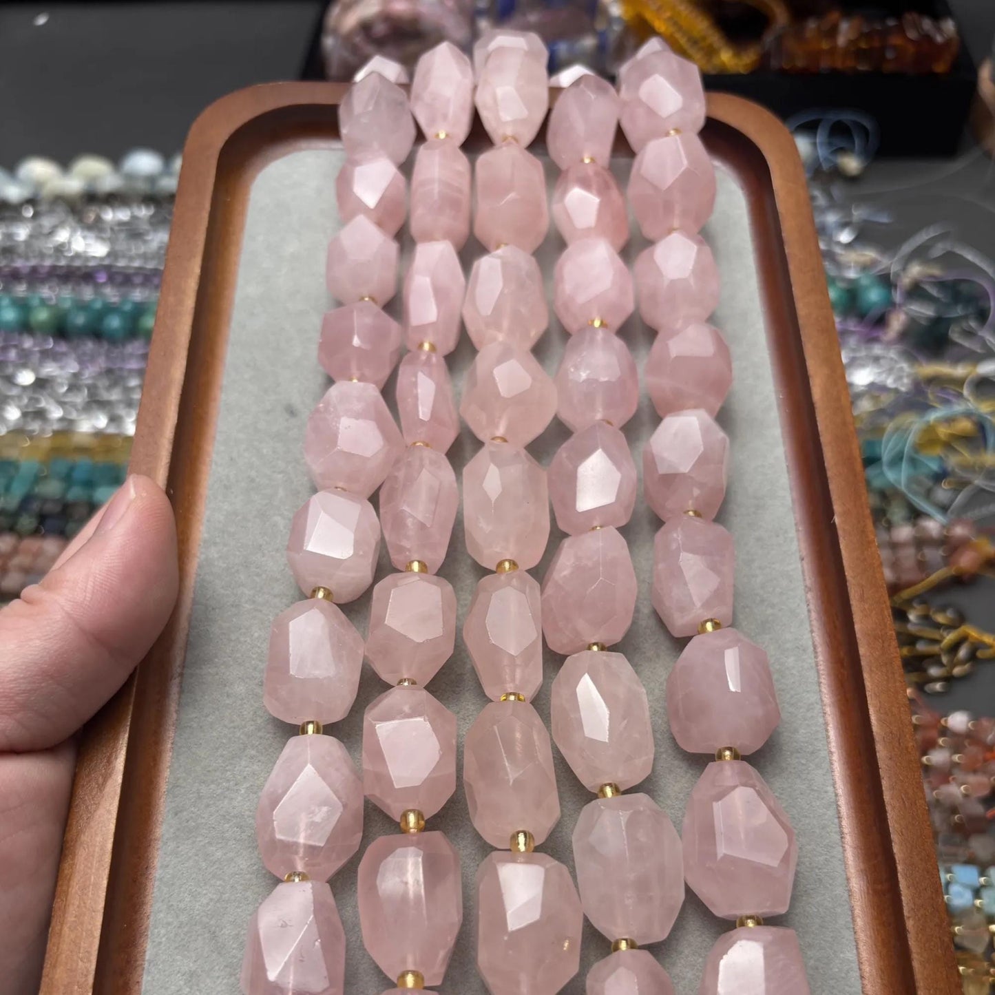 Natürliche Rosenquarz Nugget Perlen für DIY Schmuck – Facettierte Chunky Beads, Polierte Rosa Edelstein Strang ca. 38cm Large Nuggets