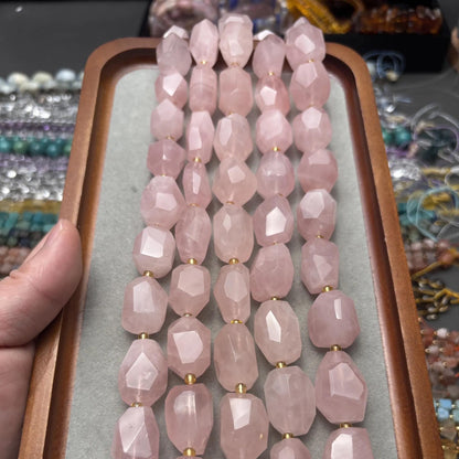 Natürliche Rosenquarz Nugget Perlen für DIY Schmuck – Facettierte Chunky Beads, Polierte Rosa Edelstein Strang ca. 38cm Large Nuggets