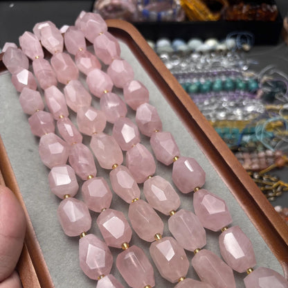 Natürliche Rosenquarz Nugget Perlen für DIY Schmuck – Facettierte Chunky Beads, Polierte Rosa Edelstein Strang ca. 38cm Large Nuggets