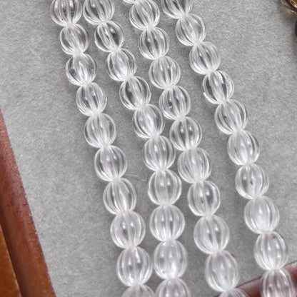 Natürliche Bergkristall und Rauchquarz Melonenperlen – Handgeschnitzte Laternen Edelsteinperlen für DIY Schmuck Strang ca. 38cm