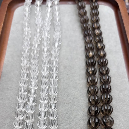 Natürliche Bergkristall und Rauchquarz Melonenperlen – Handgeschnitzte Laternen Edelsteinperlen für DIY Schmuck Strang ca. 38cm