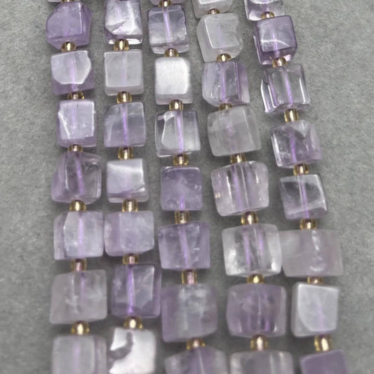 Natürliche Amethyst-Würfelperlen – quadratische Nugget-Edelsteinperlen, 8 mm, mittig gebohrter Strang 40 cm, für die DIY-Schmuckherstellung, Halskette, Armband, Ohrringe