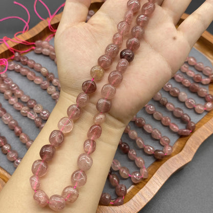 Natürliche Strawberry Quarz Perlen, unregelmäßige runde Kristallperlen, Heilsteine Strang für DIY Schmuckherstellung, ca. 38cm