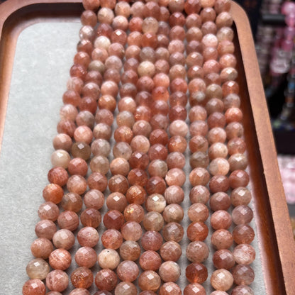 Natürliche Sonnenstein Facettierte Rundperlen Strang, Funkelnde Orange Edelsteinperlen, Heilsteine DIY Schmuckzubehör für Armbänder Ketten