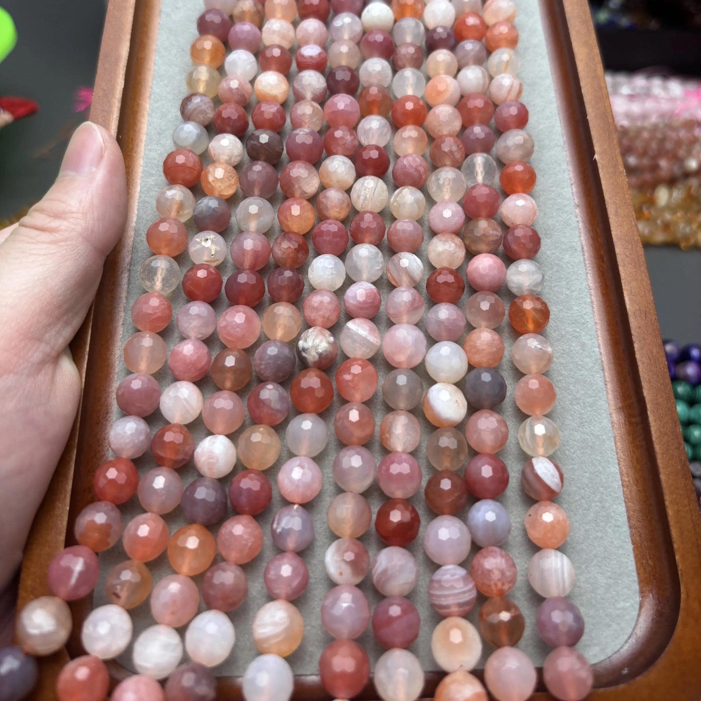 Natürliche Sonnenstein Facettierte Rundperlen Strang, Funkelnde Orange Edelsteinperlen, Heilsteine DIY Schmuckzubehör für Armbänder Ketten