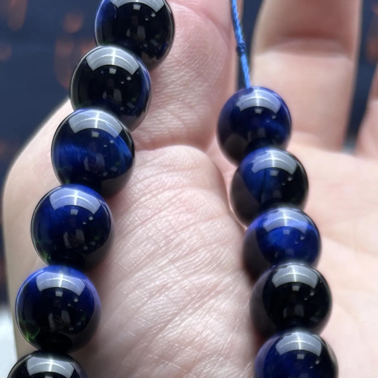 Natürliche Blaue Tigerauge Perlen Strang, Glatte Runde Edelsteinperlen, Heilsteine für DIY Schmuck, Armband und Halskette Basteln