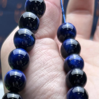 Natürliche Blaue Tigerauge Perlen Strang, Glatte Runde Edelsteinperlen, Heilsteine für DIY Schmuck, Armband und Halskette Basteln