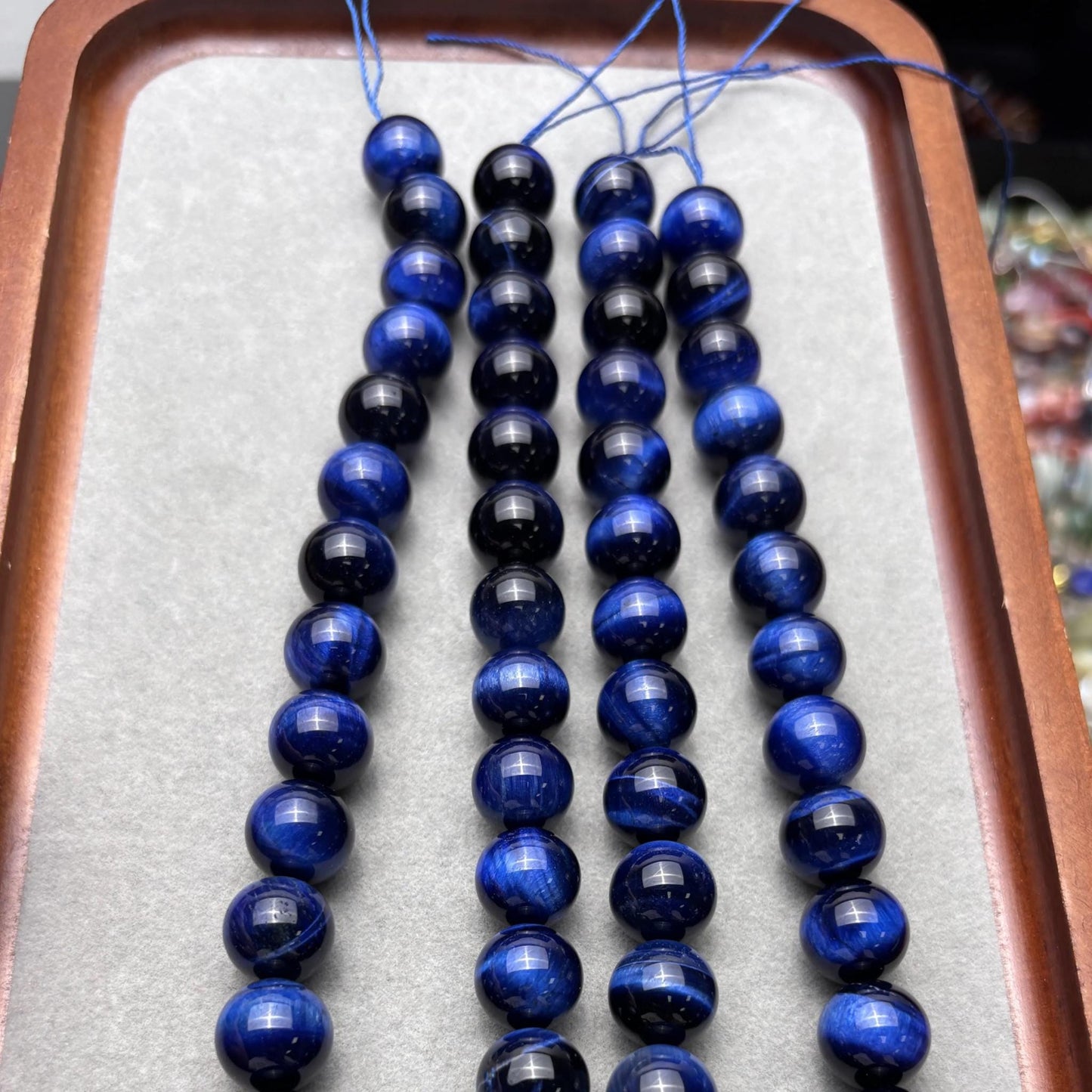 Natürliche Blaue Tigerauge Perlen Strang, Glatte Runde Edelsteinperlen, Heilsteine für DIY Schmuck, Armband und Halskette Basteln