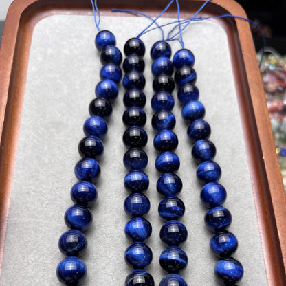 Natürliche Blaue Tigerauge Perlen Strang, Glatte Runde Edelsteinperlen, Heilsteine für DIY Schmuck, Armband und Halskette Basteln