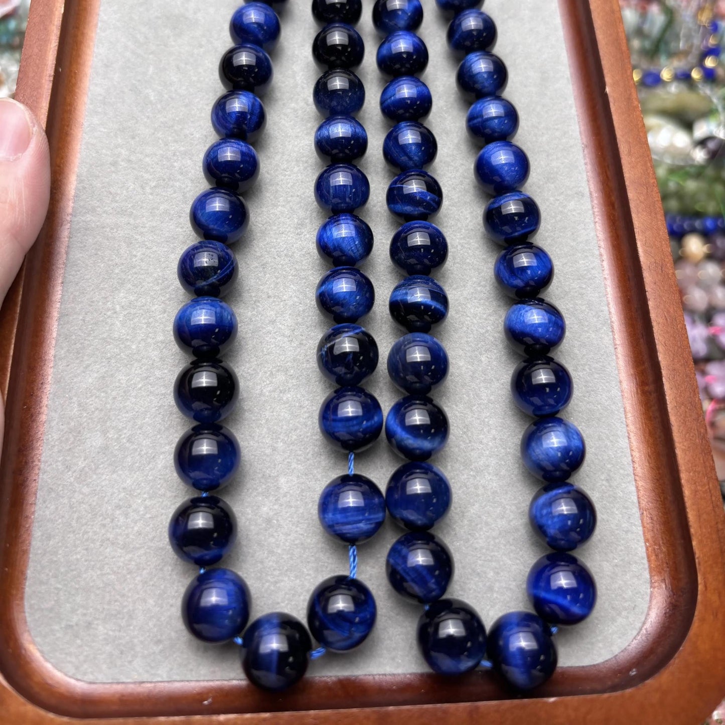 Natürliche Blaue Tigerauge Perlen Strang, Glatte Runde Edelsteinperlen, Heilsteine für DIY Schmuck, Armband und Halskette Basteln