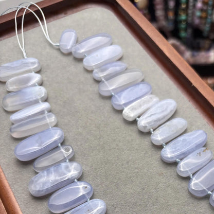 Natürliche Blauachat Lace Perlen Strang, Polierte Flache Oval Edelsteinperlen, Heilsteine für DIY Schmuck, Armbänder und Halsketten