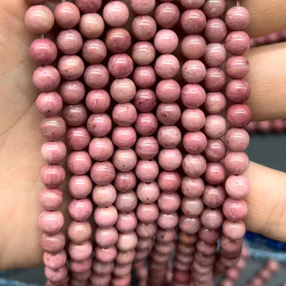 Natürliche rosa Holzmaserung Steinperlen rund poliert für DIY Schmuckherstellung Armband Halskette große runde Perlen 38cm Strang