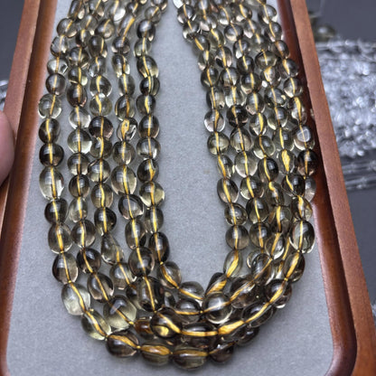 Natürliche Rauchzitronen Olivenform Perlen poliert transparent Edelstein Strang DIY Schmuckherstellung große Nugget Perlen 38cm