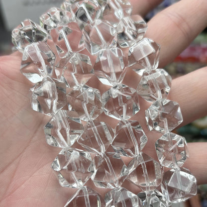 Natürliche klare Bergkristall Faceted Chunky Nugget Perlen Strang für DIY Schmuckherstellung Halskette Armband 38cm große Kristallperlen