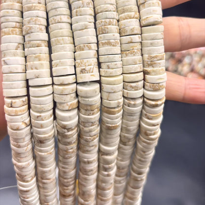 Natürliche weiße Magnesit Heishi Perlen, polierte Disc Nuggets mit Mittelbohrung, Edelstein Strang für DIY Schmuckherstellung