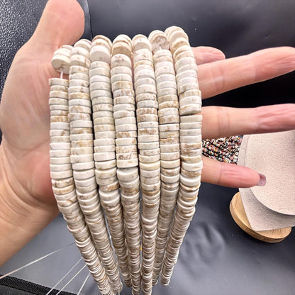 Natürliche weiße Magnesit Heishi Perlen, polierte Disc Nuggets mit Mittelbohrung, Edelstein Strang für DIY Schmuckherstellung