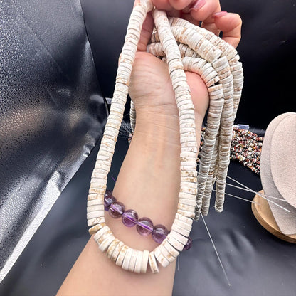 Natürliche weiße Magnesit Heishi Perlen, polierte Disc Nuggets mit Mittelbohrung, Edelstein Strang für DIY Schmuckherstellung