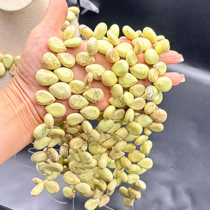 Natürliche Tropfenform Jaspis Perlen für DIY Schmuck Grüngelbe Teardrop Edelsteine, poliert, ca. 47 Stück pro Strang, Boho Stil Bastelperlen