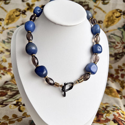Chunky Blue Beaded Necklace | Handmade Boho Choker 45 cm | Summer Statement Jewelry, Ocean-Inspired Gift for Her, Festival Style