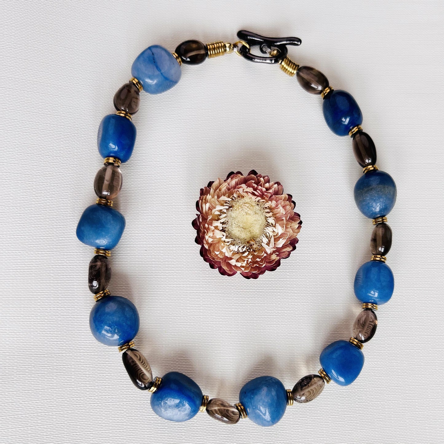 Chunky Blue Beaded Necklace | Handmade Boho Choker 45 cm | Summer Statement Jewelry, Ocean-Inspired Gift for Her, Festival Style
