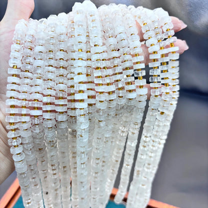 Natürliche weiße Quarz Heishi-Perlen mit goldenen Abstandshaltern – Kristallscheiben für DIY Schmuck, Halsketten & Armbänder