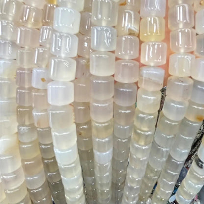 Weiße Achat Zylinder Perlen Strang, glatte polierte Barrel Form Edelsteine für DIY Armbänder, Halsketten, Boho Schmuckdesign