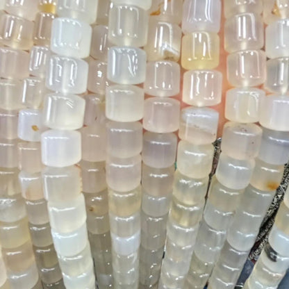 Weiße Achat Zylinder Perlen Strang, glatte polierte Barrel Form Edelsteine für DIY Armbänder, Halsketten, Boho Schmuckdesign