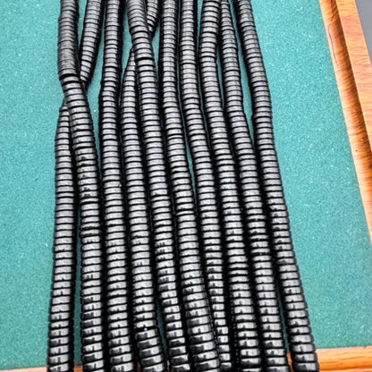 Schwarze Obsidian Heishi Perlen, flache runde Scheiben glatt poliert, Naturstein Abstandshalter für DIY Armbänder Ketten Schmuckherstellung