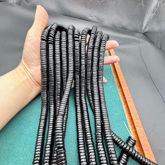 Schwarze Obsidian Heishi Perlen, flache runde Scheiben glatt poliert, Naturstein Abstandshalter für DIY Armbänder Ketten Schmuckherstellung
