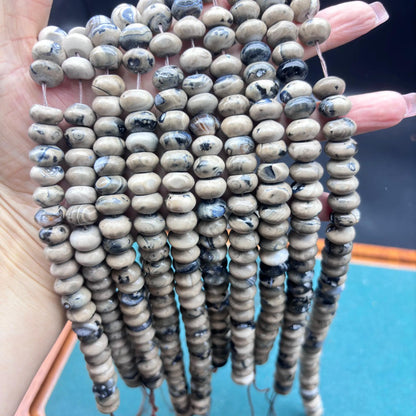 Vintage Achat Rondelle Perlen – Natürliche flache Abacus-Spacer für DIY-Schmuck, Boho-Design, graue Mixfarbe, 1 Strang Steinperlen