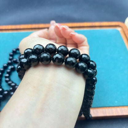 Facettierte schwarze Achatperlen – Natürliche runde Edelsteinperlen für DIY-Schmuck, glänzend, 1 Strang ca. 38cm, klassisch & elegant