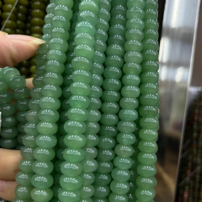 Natürliche grüne Aventurin Rondell Perlen, polierte geschnitzte Gebetsperlen mit Mittelbohrung, Edelstein Strang für DIY Schmuckdesigns