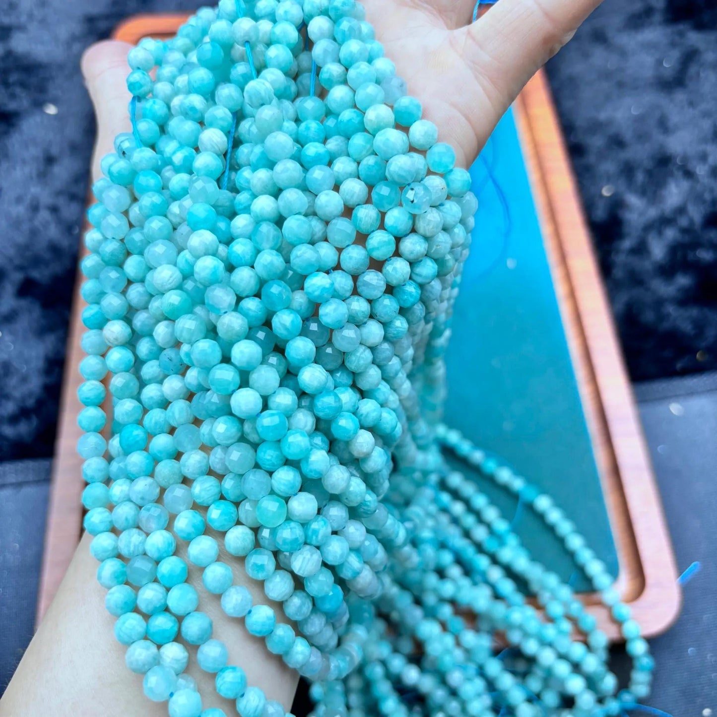 Amazonit Edelstein Perlen rund, polierte blaugrüne Natursteine für DIY Schmuckherstellung, Armband Kette Basteln 6mm Strang gebohrt