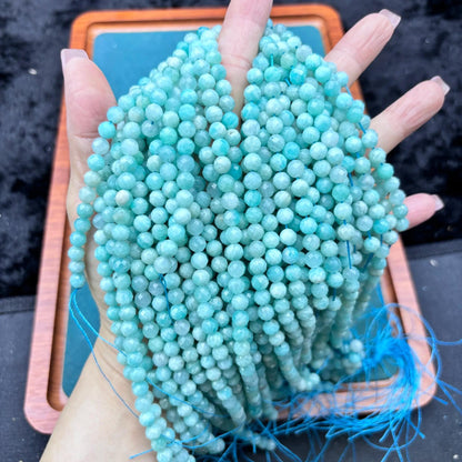 Amazonit Edelstein Perlen rund, polierte blaugrüne Natursteine für DIY Schmuckherstellung, Armband Kette Basteln 6mm Strang gebohrt