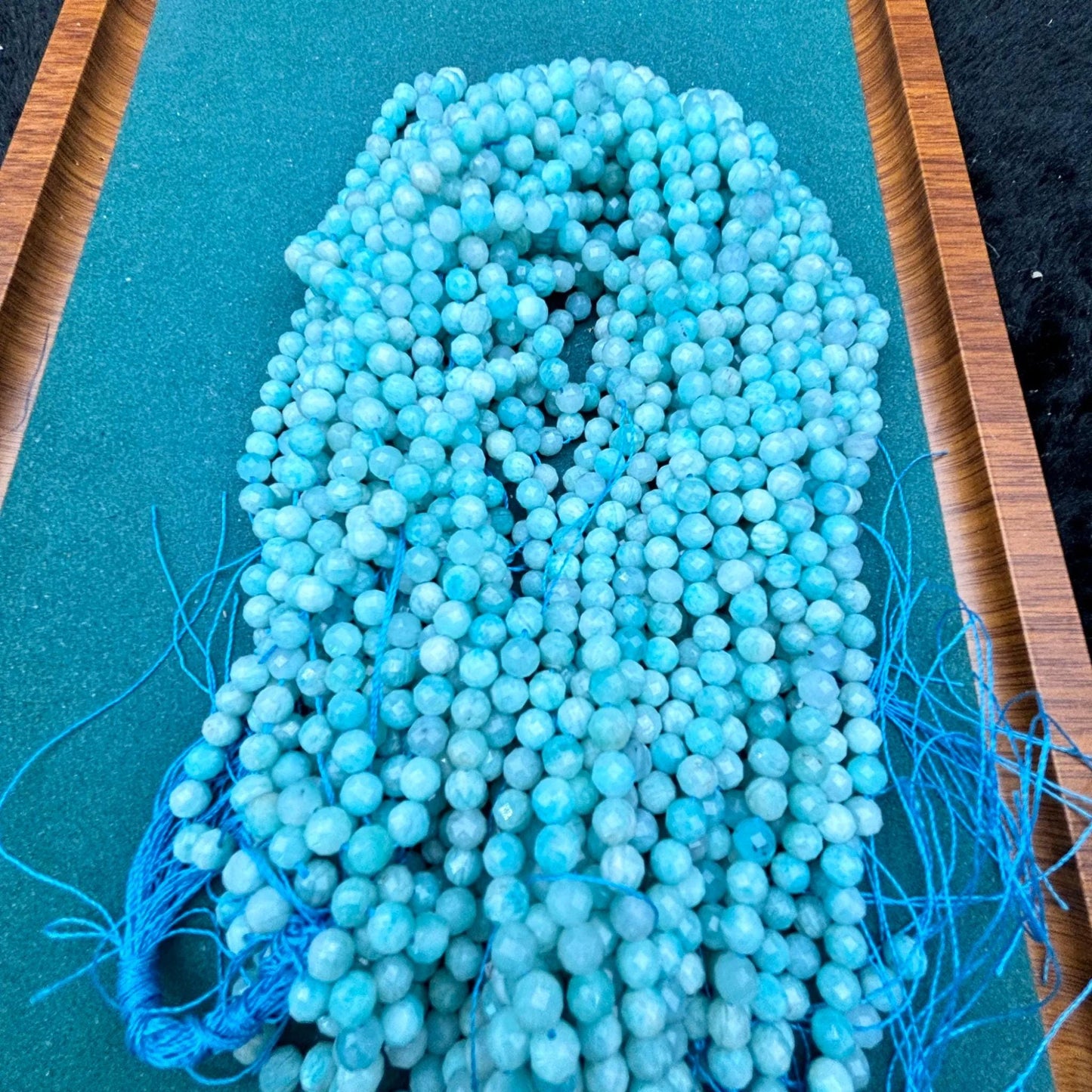 Amazonit Edelstein Perlen rund, polierte blaugrüne Natursteine für DIY Schmuckherstellung, Armband Kette Basteln 6mm Strang gebohrt