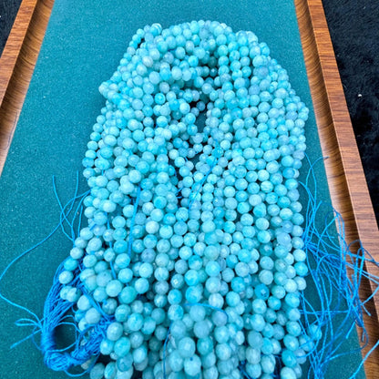 Amazonit Edelstein Perlen rund, polierte blaugrüne Natursteine für DIY Schmuckherstellung, Armband Kette Basteln 6mm Strang gebohrt