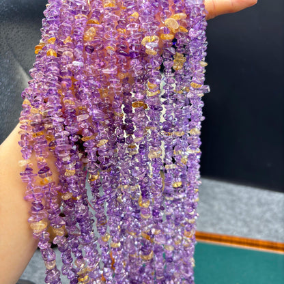 Natürliche Ametrin Chips Perlen, polierte Amethyst Citrin Mix Nuggets, mittig gebohrt, Edelstein Strang für DIY Schmuckherstellung