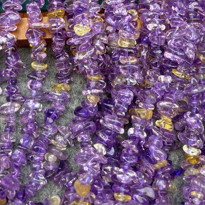 Natürliche Ametrin Chips Perlen, polierte Amethyst Citrin Mix Nuggets, mittig gebohrt, Edelstein Strang für DIY Schmuckherstellung