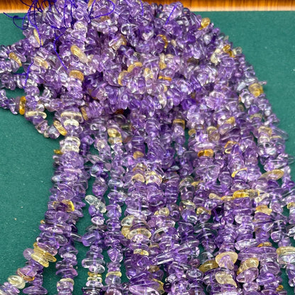 Natürliche Ametrin Chips Perlen, polierte Amethyst Citrin Mix Nuggets, mittig gebohrt, Edelstein Strang für DIY Schmuckherstellung
