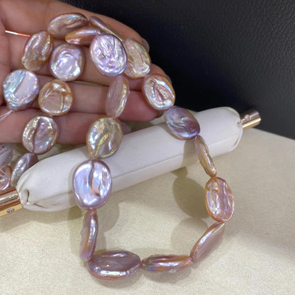 Natürliche Barock Coin Perlen, flache runde Süßwasserperlen rosa-lila, große unregelmäßige Edelsteinperlen für DIY Schmuckherstellung