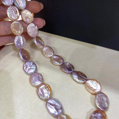 Natürliche Barock Coin Perlen, flache runde Süßwasserperlen rosa-lila, große unregelmäßige Edelsteinperlen für DIY Schmuckherstellung