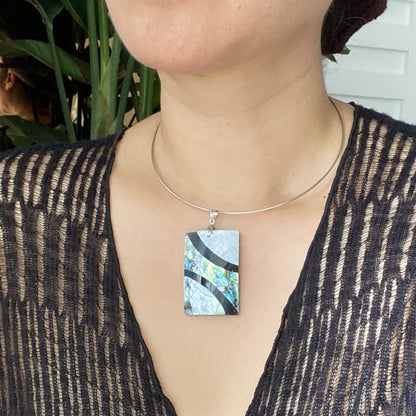Minimalist Mother of Pearl Necklace | Rectangular Shell Pendant | Stainless Steel Choker | Elegant Jewelry Gift for Her