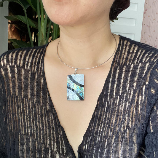 Minimalist Mother of Pearl Necklace | Rectangular Shell Pendant | Stainless Steel Choker | Elegant Jewelry Gift for Her