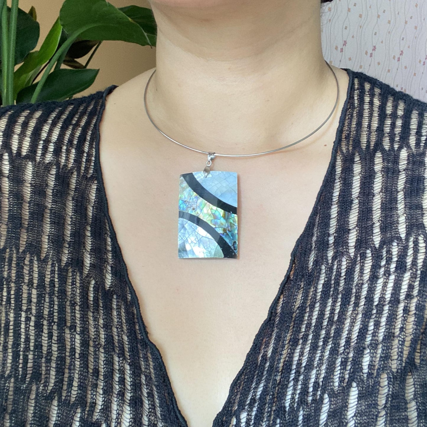 Minimalist Mother of Pearl Necklace | Rectangular Shell Pendant | Stainless Steel Choker | Elegant Jewelry Gift for Her